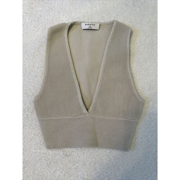 Aritzia Babaton Carlotta Deep V Neck Cropped Tank Top XXS - Picture 1 of 5